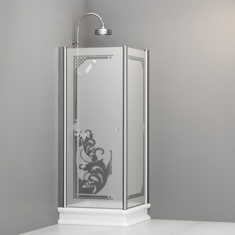 9160P0 Душевая кабина DX с распашной дверью и фиксированной боковой частью для душевого поддона квадрат 80x80, цвет Хромированный Kerasan RETRO Италия 