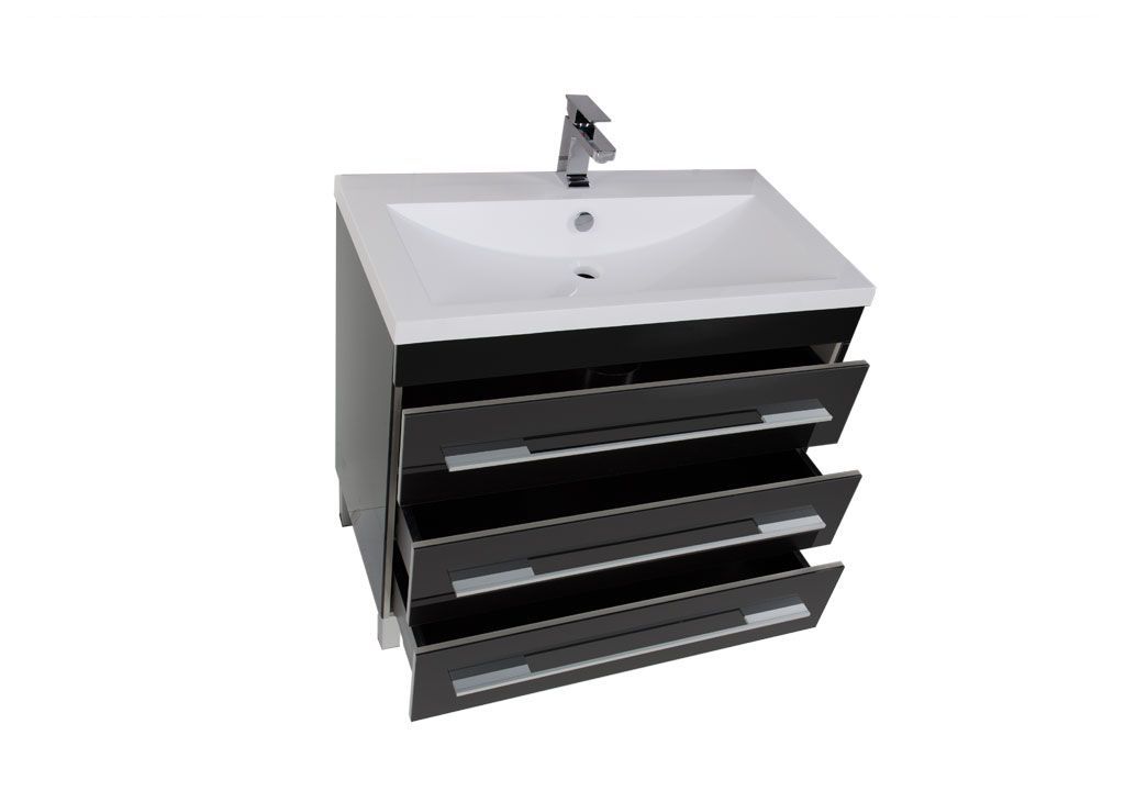 Тумба под раковину Aquanet Верона 90 черный (напольная 3 ящика) sun-id-275344 - Вид №1