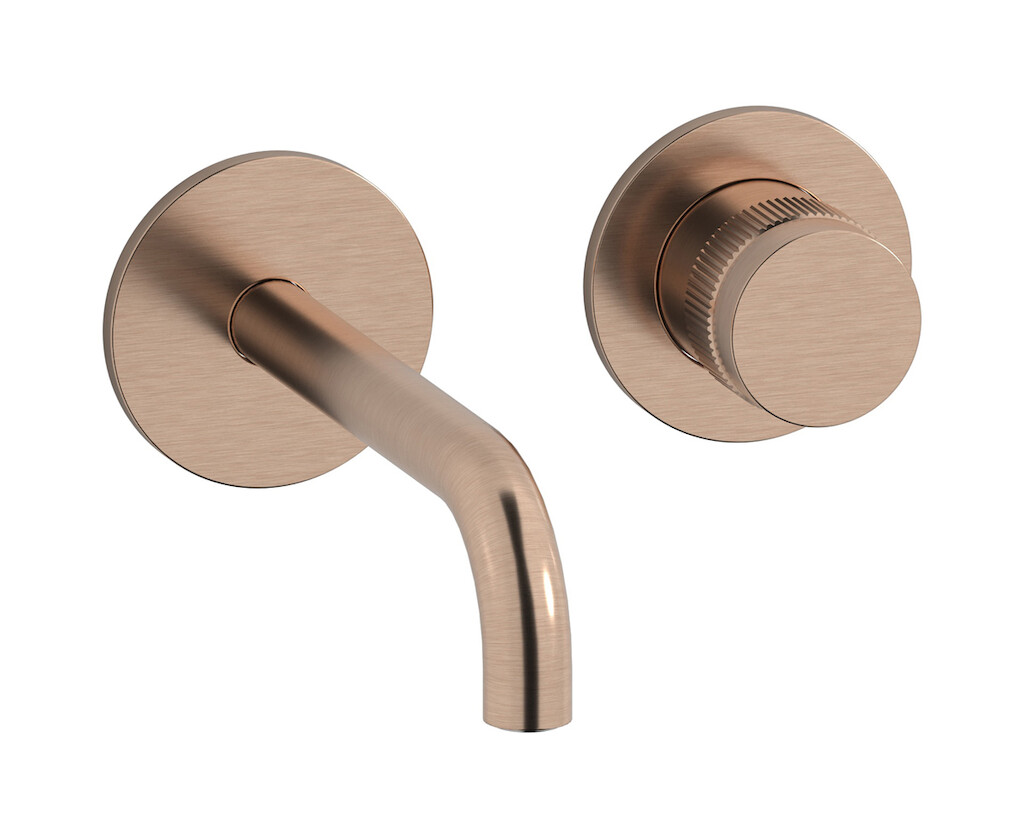 Встроенный в стену смеситель для раковины на 2 отверстия в комплекте с донным клапаном WE ARE IB rx406sr Brushed Rose Gold Reflex