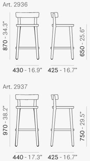 Pedrali Высокий табурет из ясеня со спинкой Folk 2936 - Вид №8