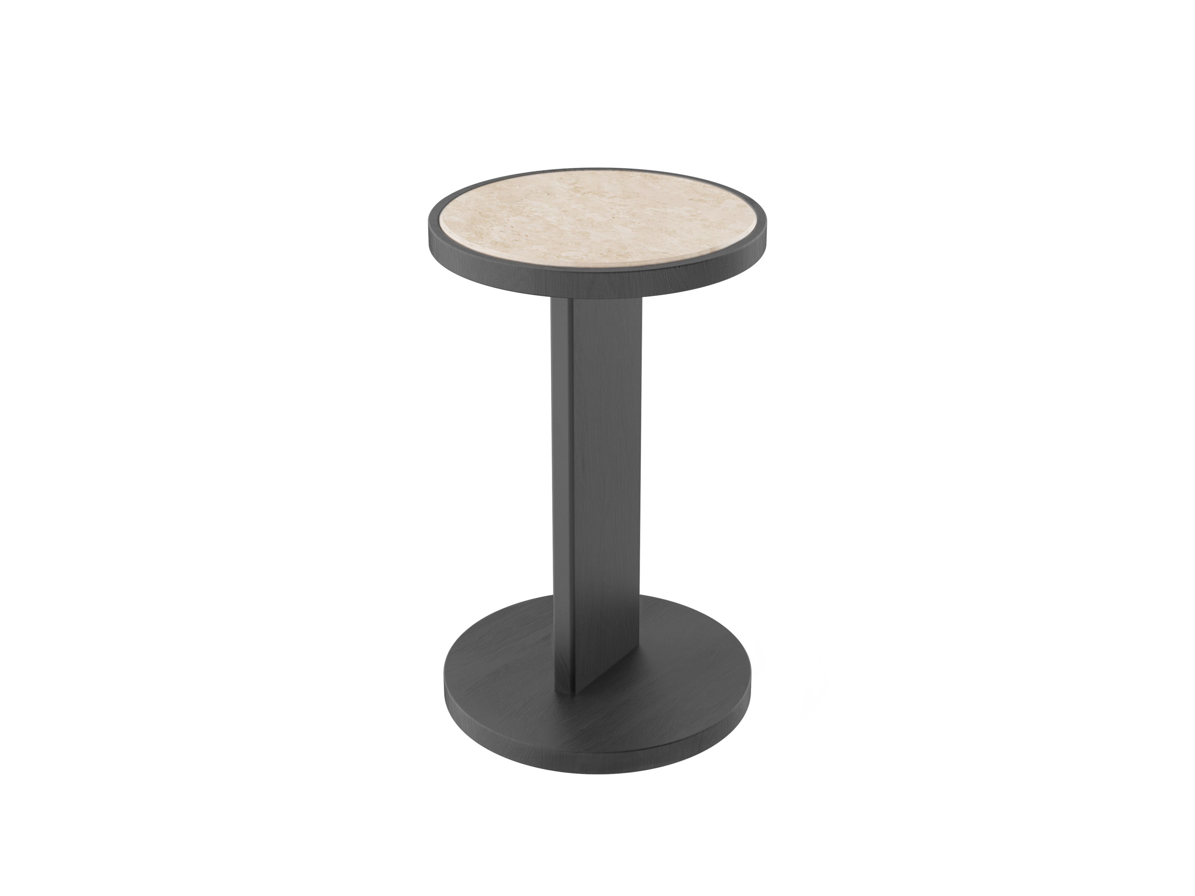 Круглый журнальный столик из дерева и травертина Noah Living Piet ARCH-00064112