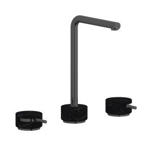 Смеситель для раковины на 3 отверстия с высоким изливом в комплекте с донным клапаном. WE ARE IB mm390cf_2 Black Chrome Marmo