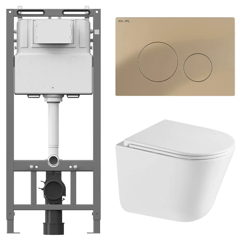 Комплект инсталляции AM.PM Tech с безободковым унитазом Iddis Lahta клавиша AM.PM L золотая STLM-2049618