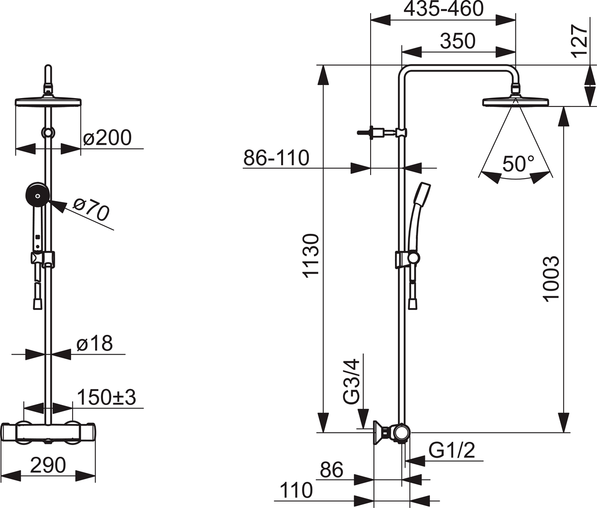 Oras 7401U Смеситель с верхним душем rain shower 7401U Nova Хром  - Вид №1