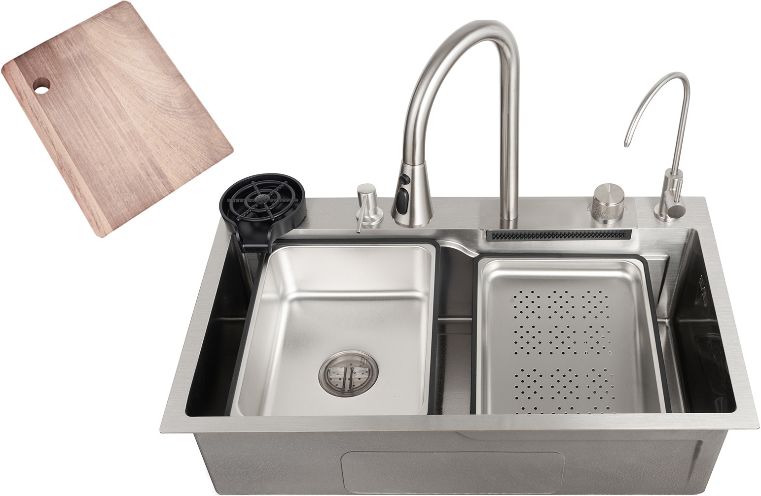 Мойка кухонная ZorG Master R ZM 7546 из нержавеющей стали с водопадом, сталь - Вид №1