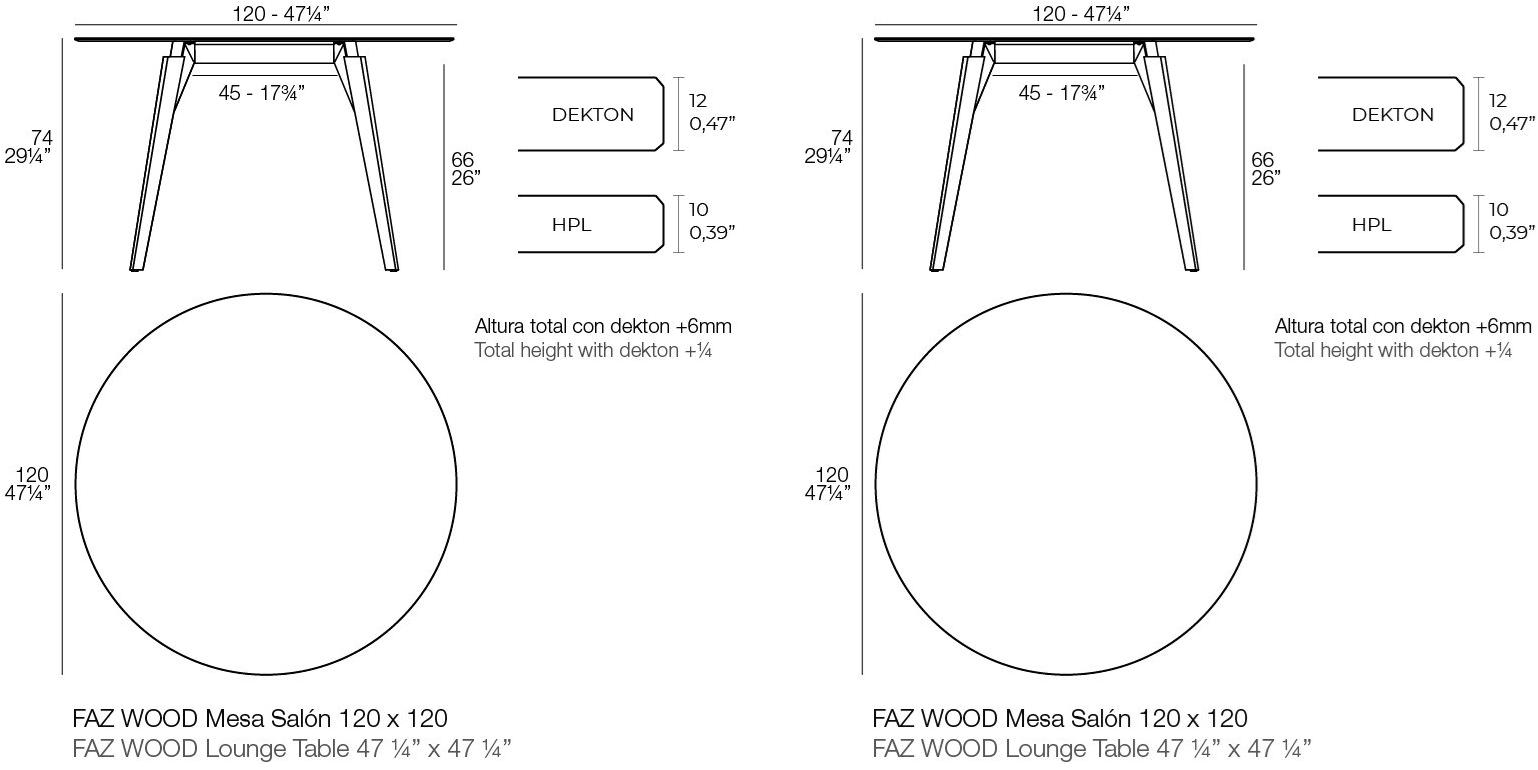 VONDOM Круглый садовый стол из hpl Faz wood 54323, 54324 - Вид №2