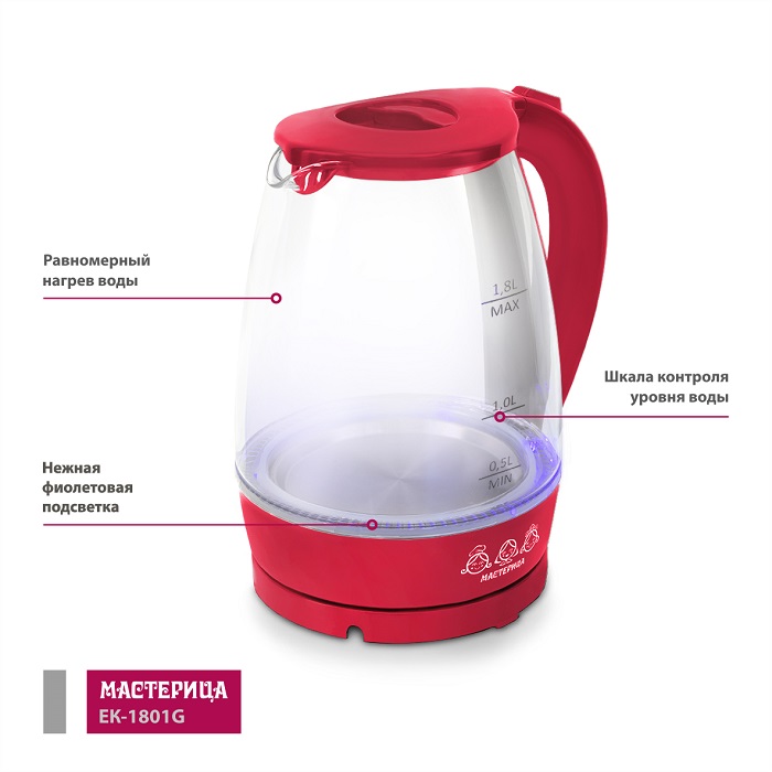 8157389 Электрочайник Мастерица ЕК-1801G красный STDN-0030776 - Вид №2
