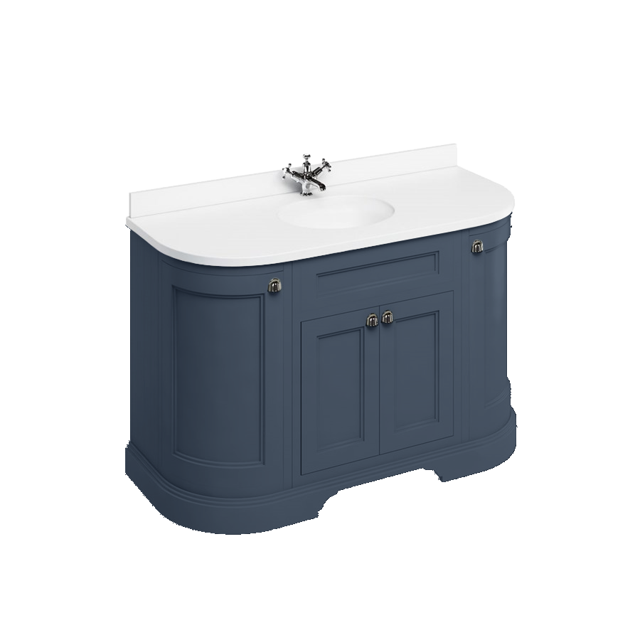 Burlington Отдельностоящий изогнутый блок 134 с белой столешницей, дверцами и встроенной белой раковиной Мэтт Уайт FC1W_BW13  - Вид №4