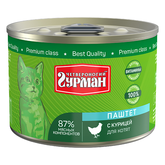 ПР0044936 Корм для котят Курица паштет конс.190г ЧЕТВЕРОНОГИЙ ГУРМАН 