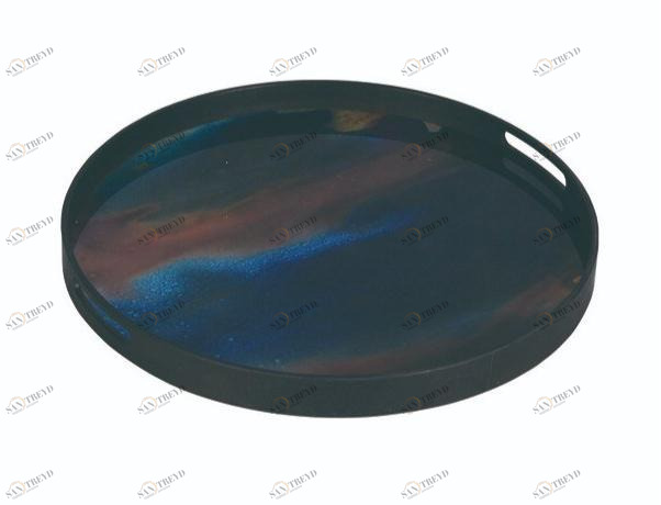 Ethnicraft Круглый поднос из дерева и стекла Tribal quest 20360