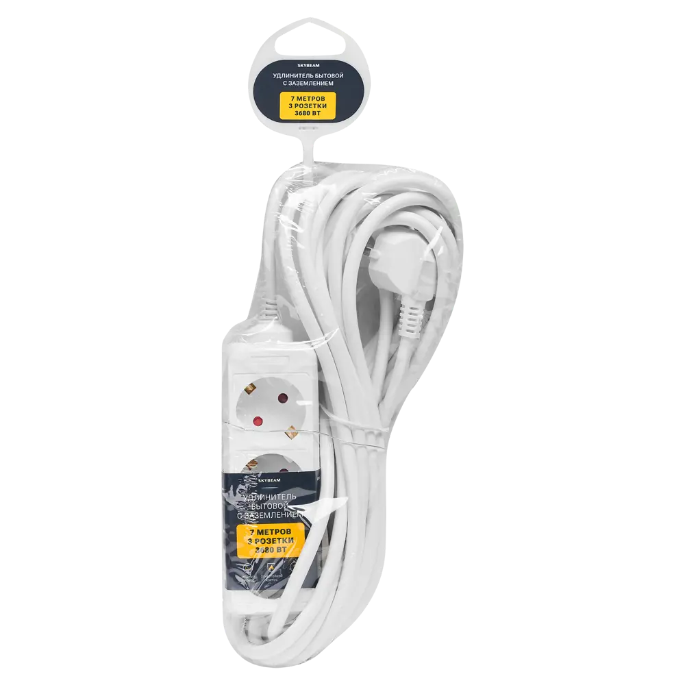 Удлинитель бытовой Skybeam 3x1.5 7 м 3 розетки с заземлением 3680 Вт цвет белый STLM-2164860 - Вид №3