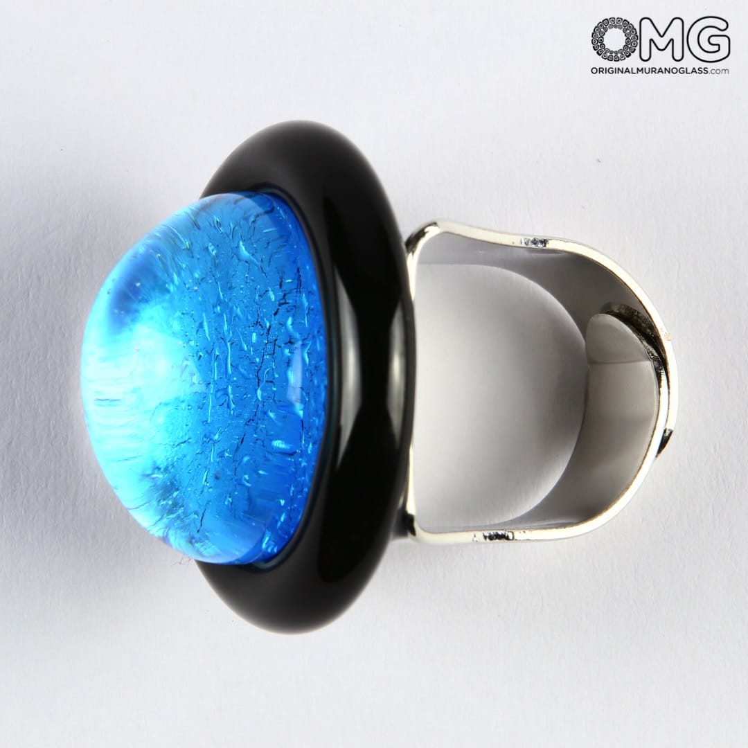 2480 ORIGINALMURANOGLASS Кольцо — стекло соммерсо синее — муранское стекло - Original Murano Glass OMG 3 см  - Вид №1