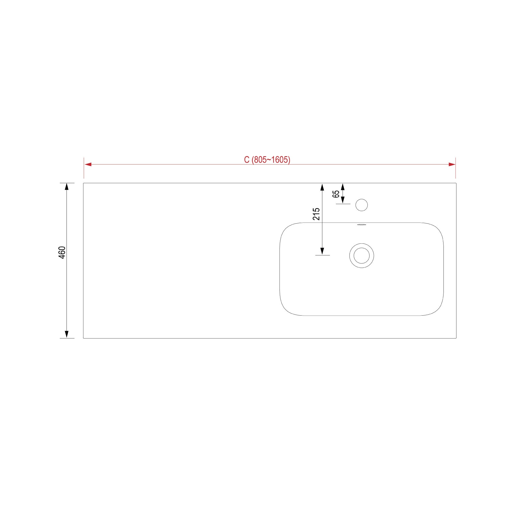 24401 SALGAR Раковина на заказ SOFIA 1605 Тумба слева MINERALMARMO 1605 x 15 x 460 мм - Вид №1