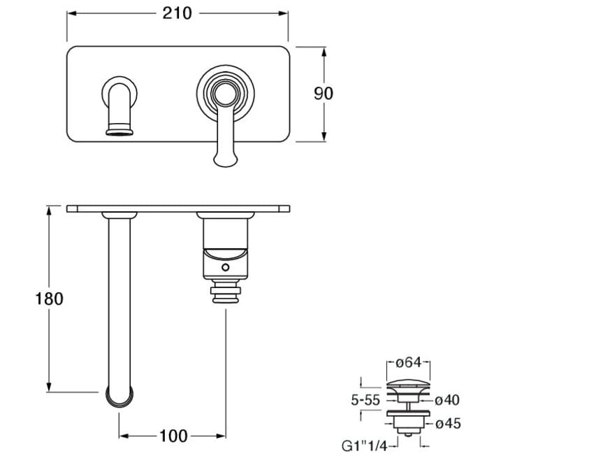 Однорычажный настенный смеситель для раковины со сливом CRISTINA Rubinetterie Маяк ARCH-00026933 - Вид №2