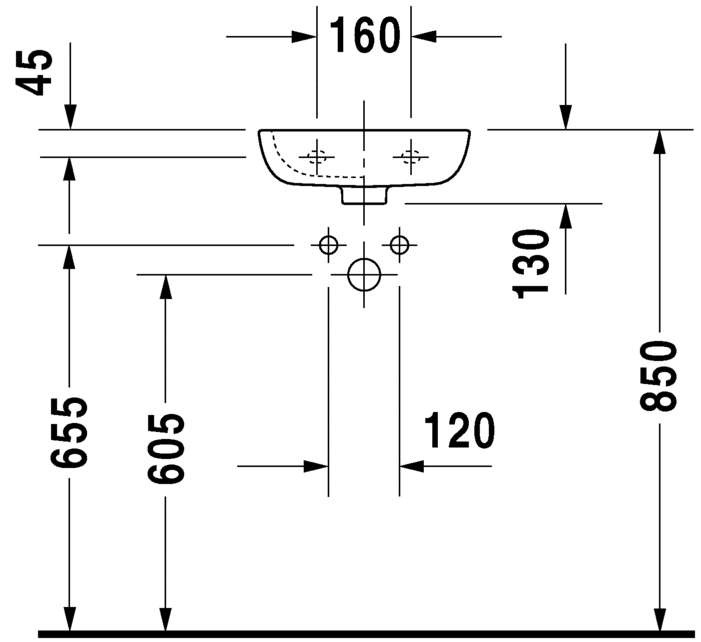 07053600082 Подвесная раковина настенная овальная Duravit D-Code - Вид №2
