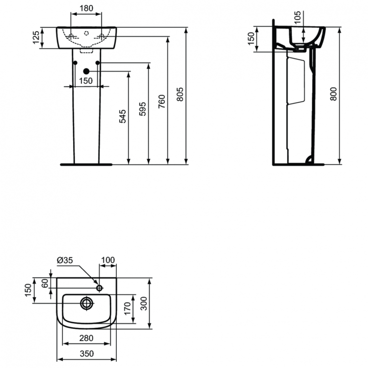 T056901 Раковина 35x30 см Ideal Standard TEMPO - Вид №2