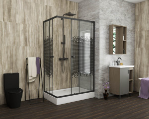 Душ. уголок NG- 012-14Q BLACK(1200х800х1950) низкий поддон(13см) стекло МОЗАИКА, 2 места