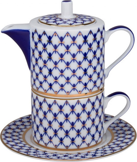 10611139 Императорский фарфоровый завод Набор подарочный 1/3 "Кобальтовая сетка" "Соло" Фарфор твердый 
