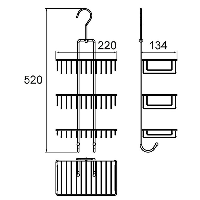 015W03HM44 Полка прямая тре*ъярусная с крючком проволока стальная 15 Milardo Shelf - Вид №3