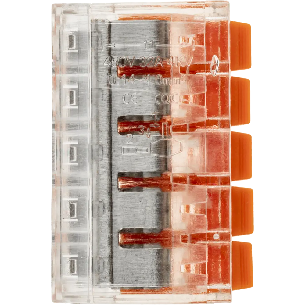 84509775 Клеммы соединительные монтажные с рычажком Duwi СМК 222-415 5-проводные 4мм² прозрачные 5шт 26615 0 STLM-1109972  - Вид №4