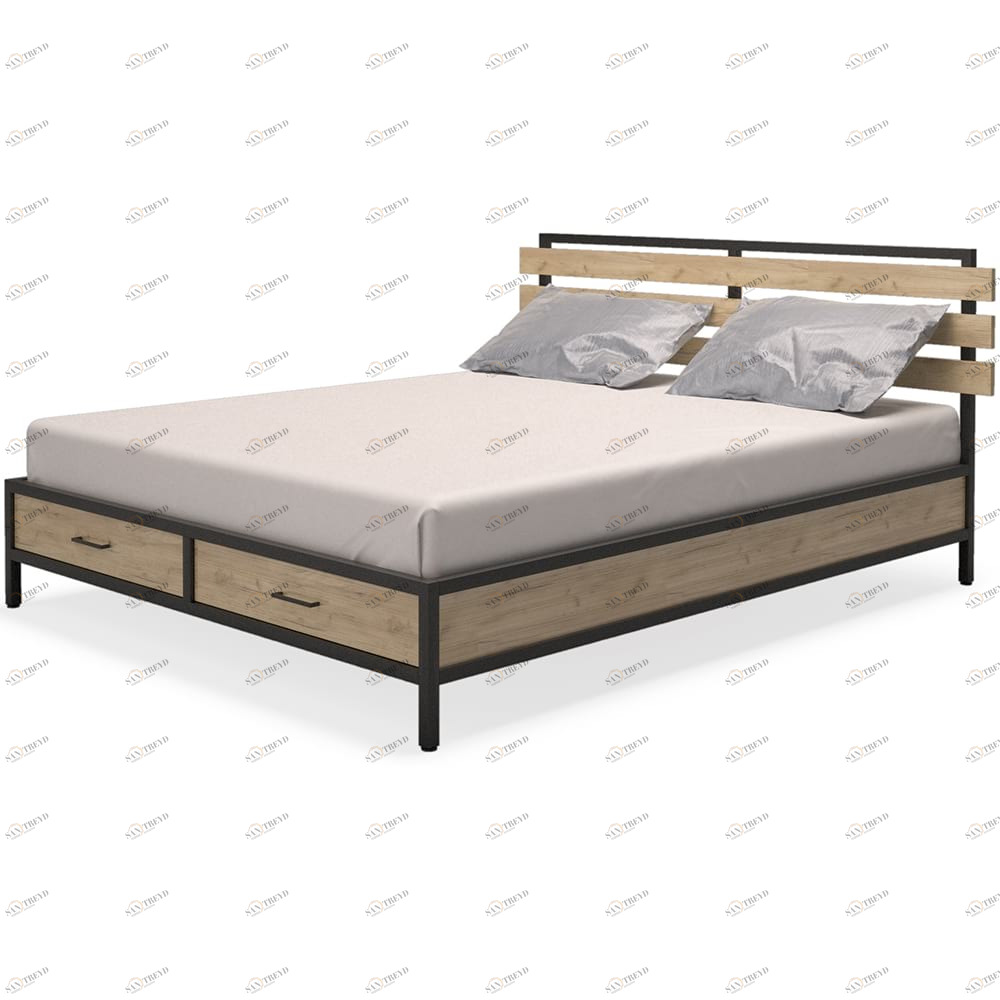 Кровать двуспальная 160х200 светло-коричневая Neo Loft MILLWOOD TWINKLE 134475 Бежевый 