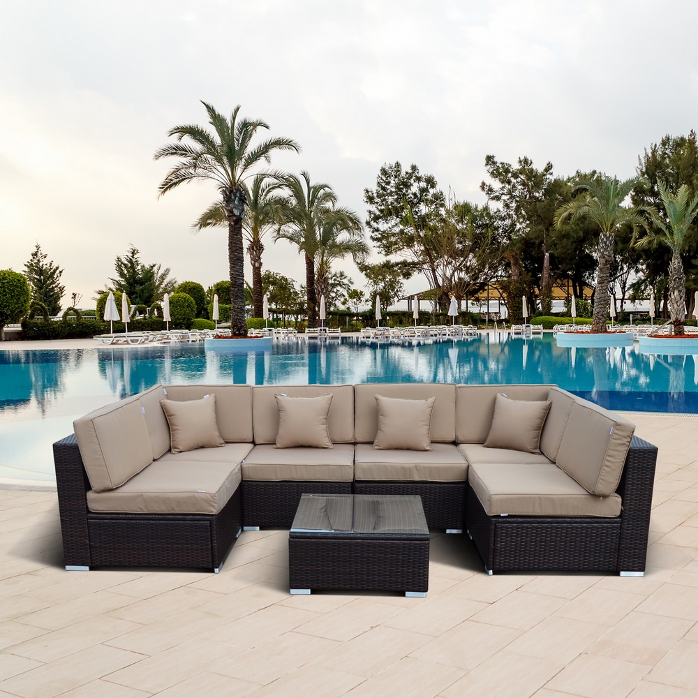 YR822BB-Brown/Brown Плетеный модульный диван Afina 