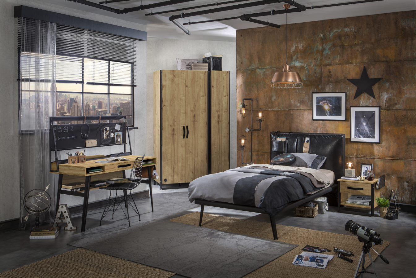Шкаф распашной трехстворчатый светлый дуб Wood Metal CILEK WOOD METAL 00-3832577 Бежевый Santreyd  - Вид №2