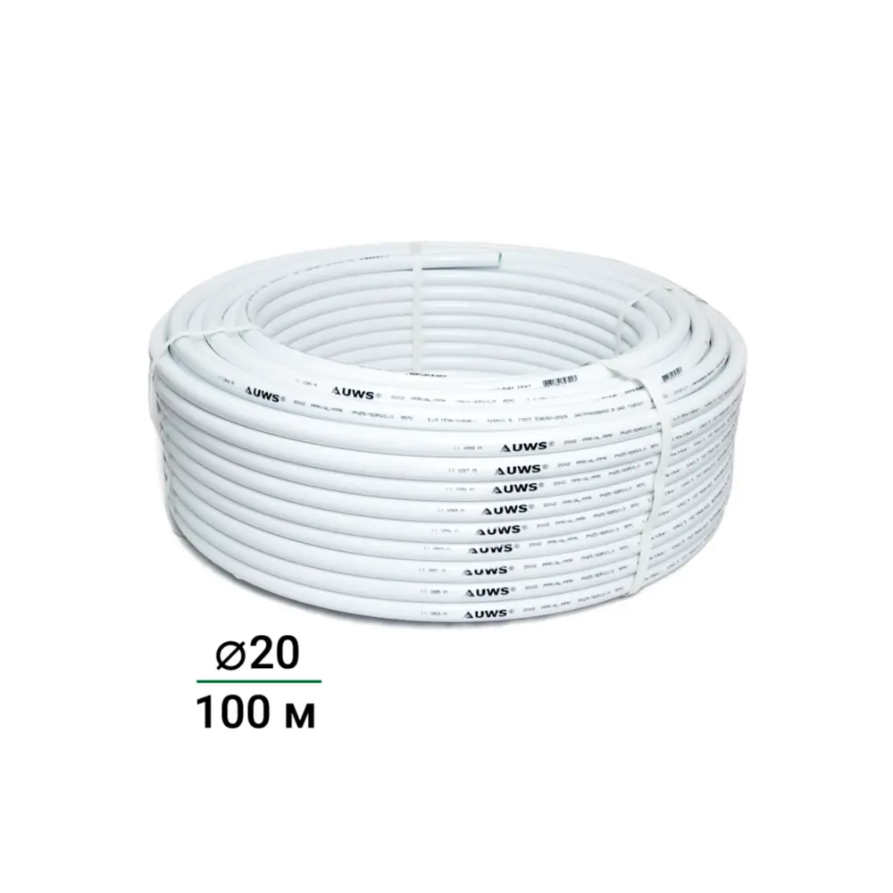 Труба полипропиленовая UWS армированная алюминием 20x2.0 мм SDR25 PN10 1 м на отрез бухта 100 м STLM-2016247
