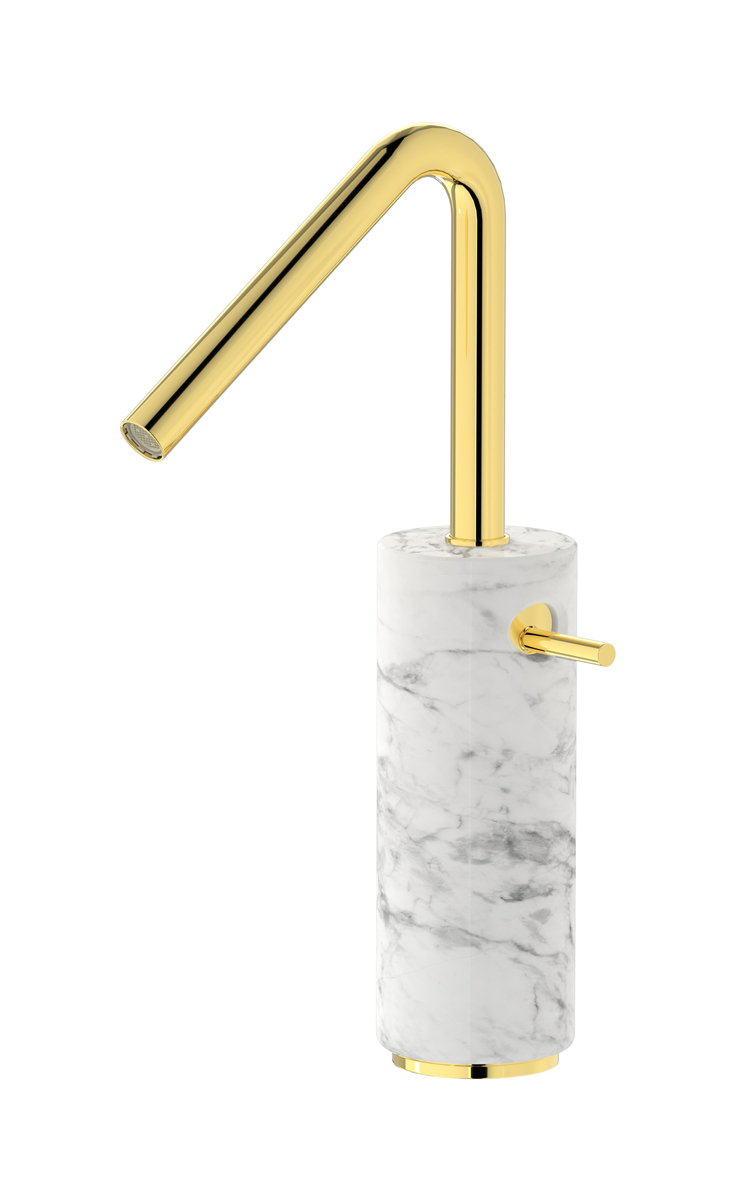 Высокий смеситель для раковины на 1 отверстие в комплекте с донным клапаном WE ARE IB mr202oo_1 Gold Marmo