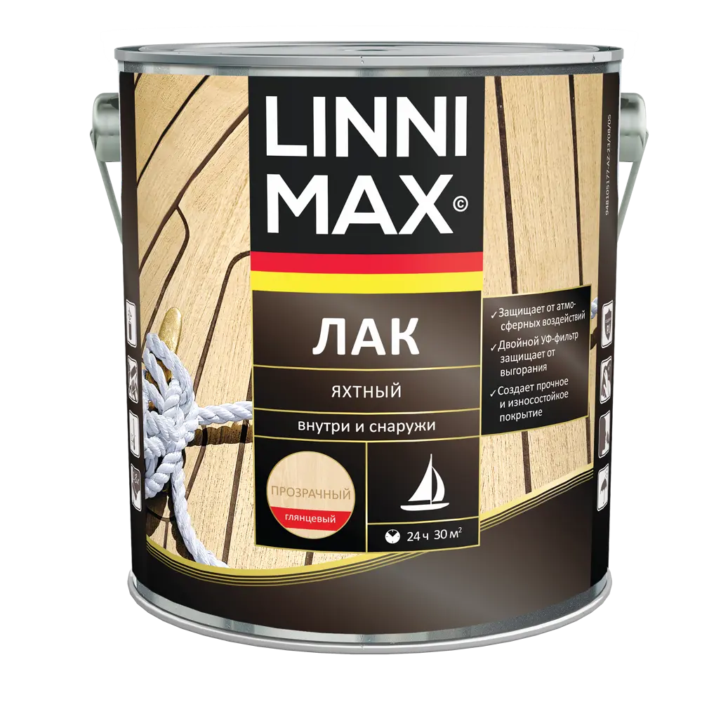Яхтный лак Linnimax глянцевый прозрачный 2,5 л для надёжной защиты древесины 89349684 STLM-0852799 - Вид №1