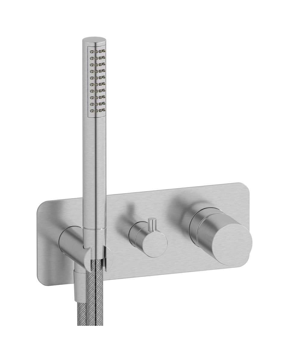 Внешние части встроенного в стену смесителя на 2 потребителя в комплекте с душевым гарнитуром. WE ARE IB rr313ss Brushed Nickel Brera