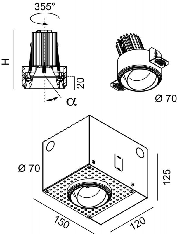 Lucifero's Регулируемый встраиваемый светильник Nyx sun-id-1411312 - Вид №4