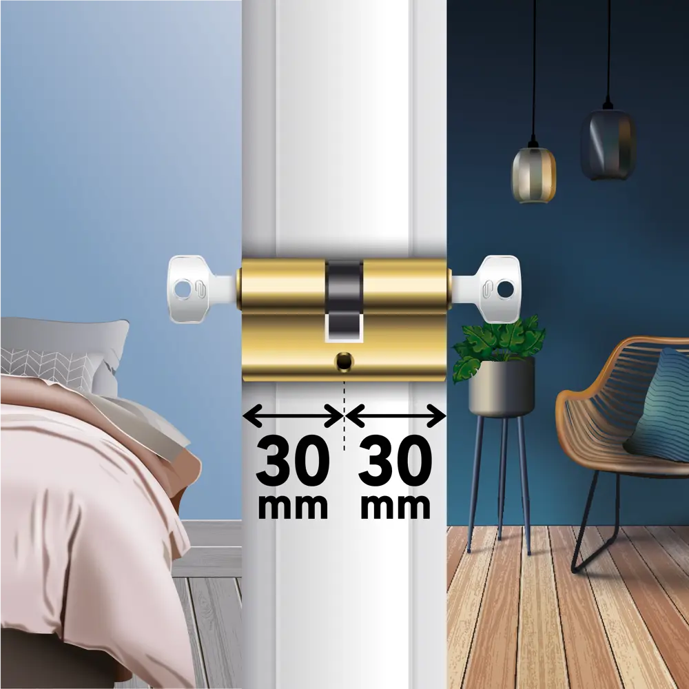 Цилиндр Standers TTAL1-3030GD, 30x30 мм, ключ/ключ, цвет латунь 82625290 STLM-2143673  - Вид №3