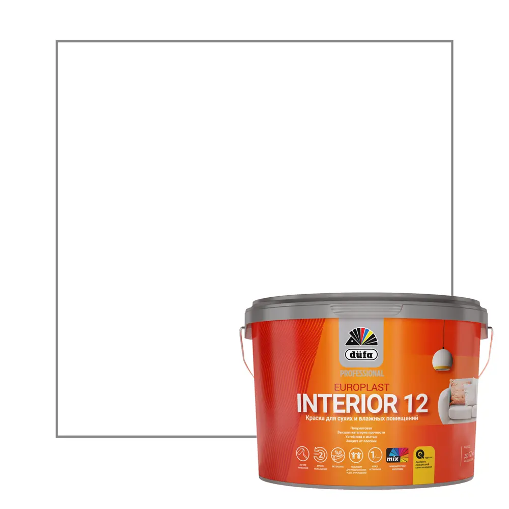Краска для стен и потолков Dufa Europlast Interior 12 белый база A 9 л 89210573 STLM-2144064 