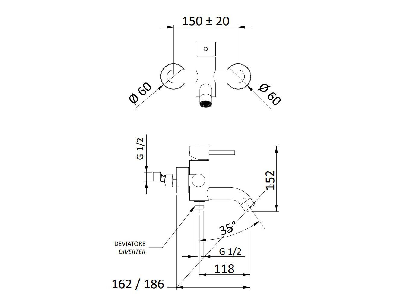 Настенный однорычажный смеситель для ванны Rubinetterie Mariani Next ARCH-00152642 - Вид №2
