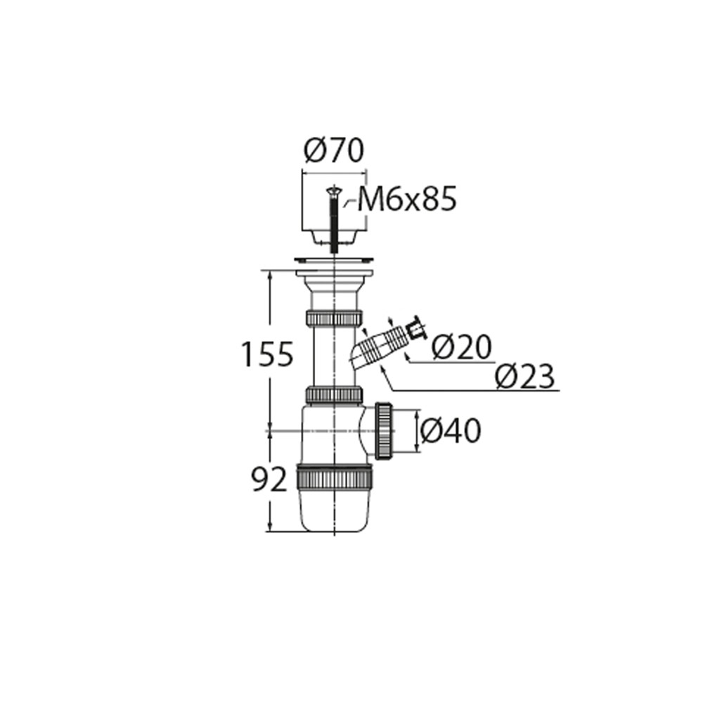 Сифон "Элит" (30980614) с нерж.чаш. д.70мм и отводом для стир.машины (1 1/2"-д.40) 30980614 Santreyd  - Вид №1