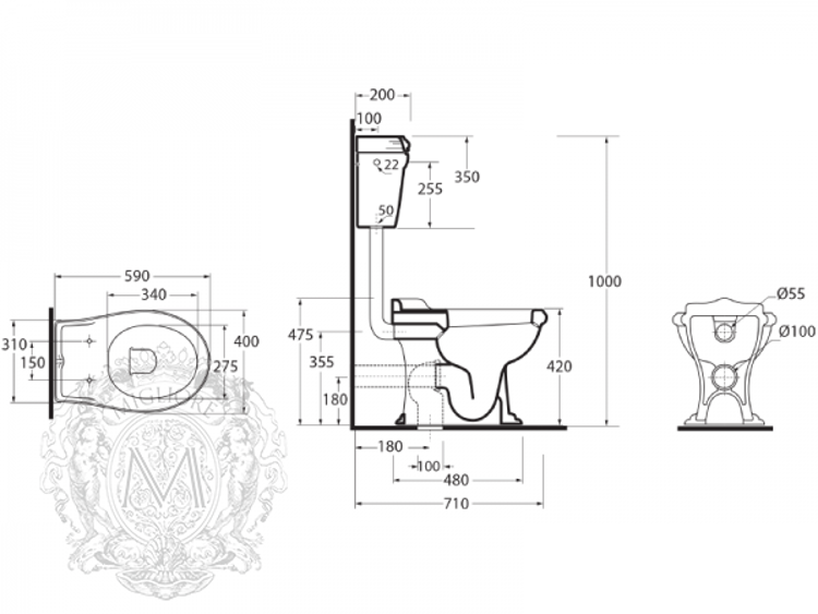 ML.IMP-25.311.BI/ML.IMP-25.318.BI/ML.RIC-29.045.BR/ML.OLV-29.015/ML.OLV-29.013/ML.RIC-29.040.BI.BR Компакт унитаз с бачком Белый Migliore  Италия  - Вид №8