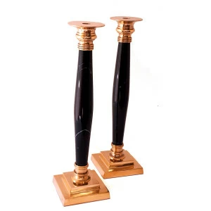 Подсвечник металлический золотой с черной мраморной ножкой Dulo BUREAU  262982 Черный