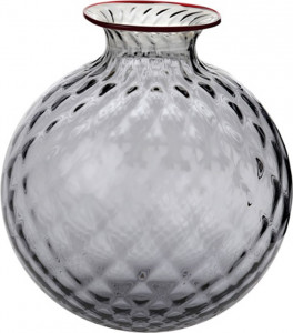 10627251 VENINI Ваза 20,5х18см "Монофиори Баллотон" (серая, красная окантовка) (лим.вып. 199, 2017г) Стекло