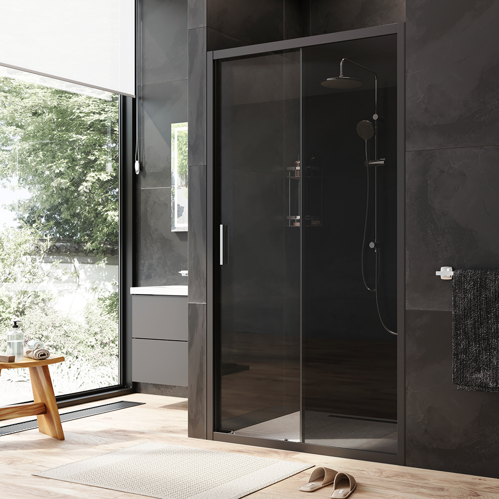 W90G-110-1-195BG Solo Дверь душевая 110х195 стекло тонированное профиль черный матовый AM.PM Gem
