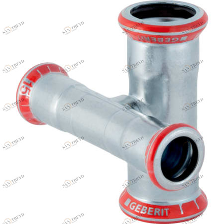 GEBERIT 21509 Крестовина двухплоскостная Geberit Mapress из углеродистой стали, редукционная, с уступом 
