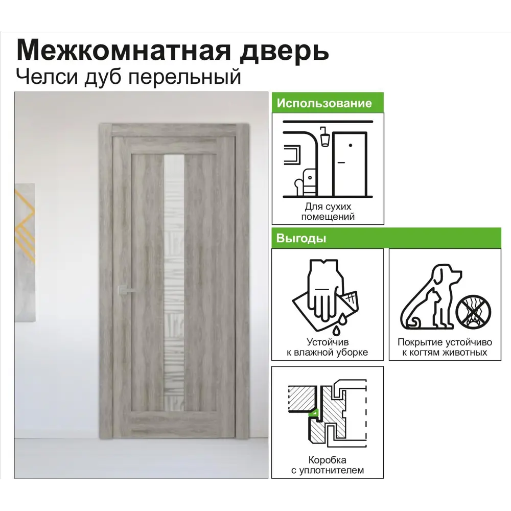 Дверь межкомнатная Челси остеклённая ламинация цвет дуб пепельный 80x200 см 82332434 STLM-2090378 BELWOODDOORS  - Вид №3