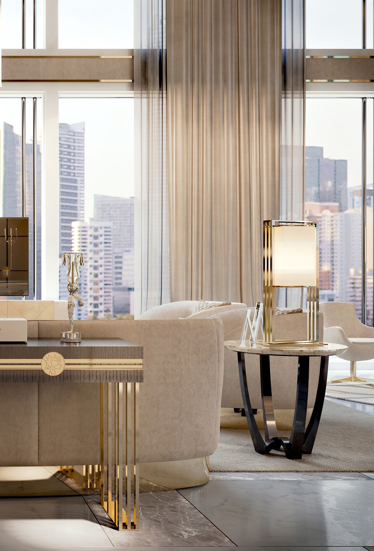 Высокий круглый мраморный журнальный столик Bizzotto Italia Atmosphera ARCH-00097868 - Вид №3