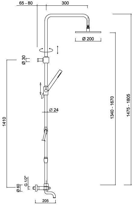 Rubinetteria Giulini Настенная душевая стойка с ручным душем и верхним душем G4 F7700wc-s - Вид №1