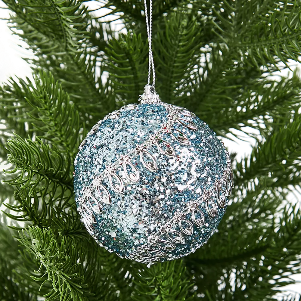87036398 Елочное украшение Шар с узором из блесток Christmas ø8 см цвет синий STLM-1467511 Santreyd 