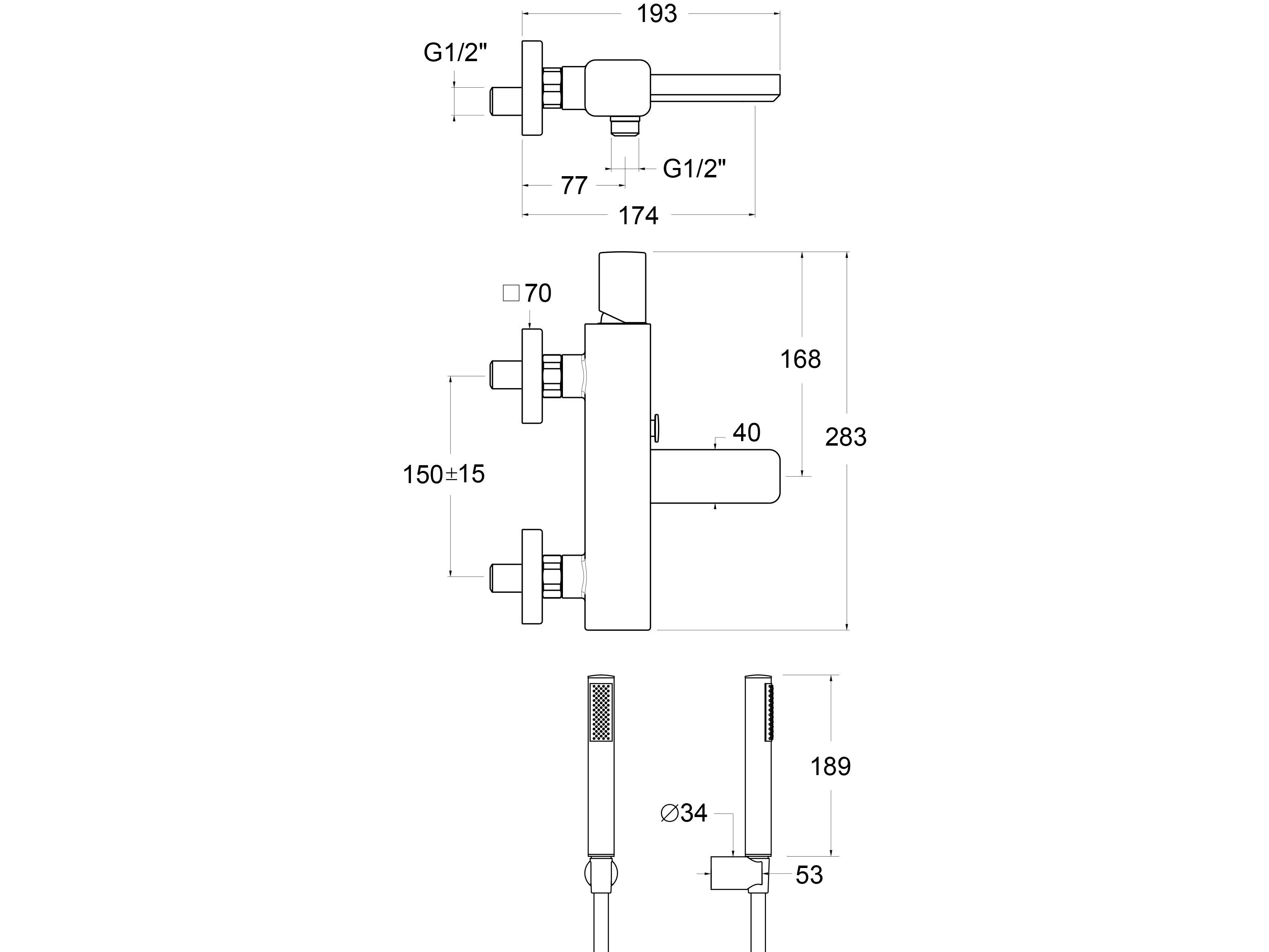 Однорычажный настенный смеситель для ванны с ручным душем GUGLIELMI RUBINETTERIE GZero ARCH-00123602 - Вид №2
