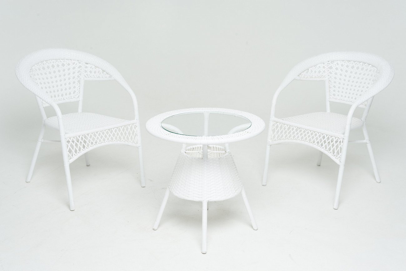 Кофейный столик из искусственного ротанга 60х60 см белый Vinotti VINOTTI  00-3885172 Белый  - Вид №1