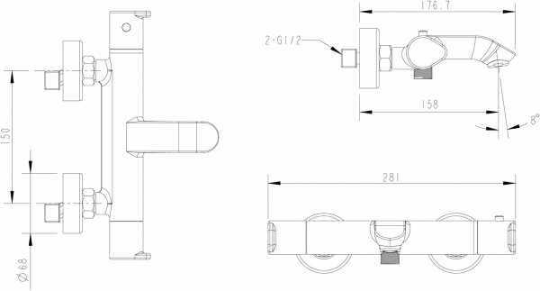 Смеситель для ванной комнаты для ванны и душа короткий излив термостат WATERFALL F673114C-01A-RUS bravat - Вид №2