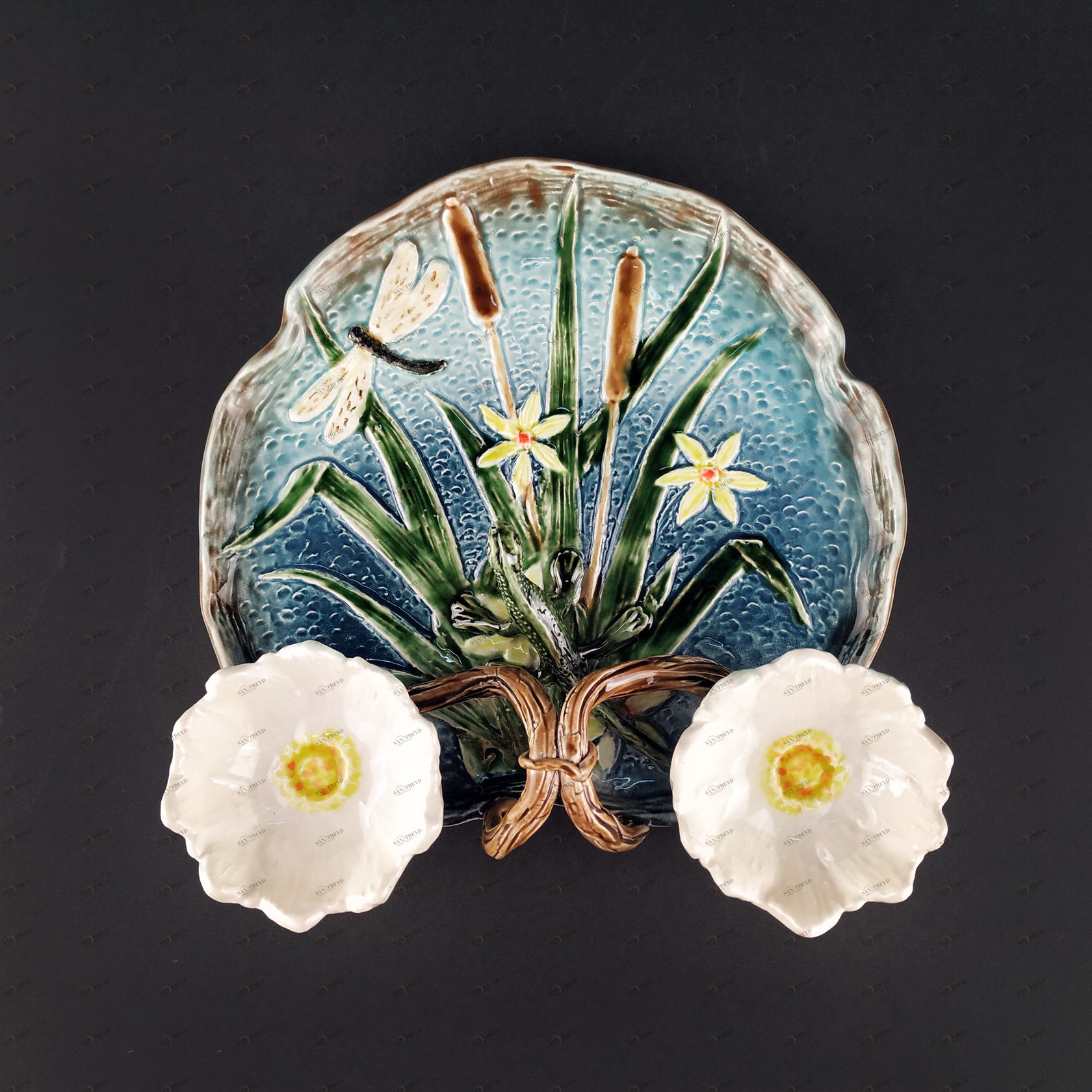 Блюдо для закусок (с двумя кувшинками) Голубой/Ящерица PROVANSFAIENCE sun-id-994524