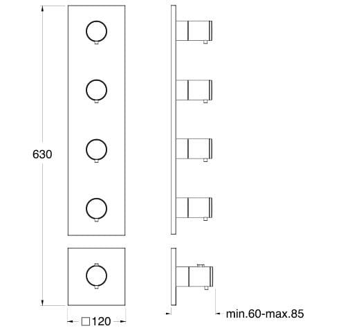 Термостатический смеситель для душа / ванны с 5 отверстиями с пластиной CRISTINA Rubinetterie Термостатические смесители-Shower &amp ARCH-00132142 - Вид №2